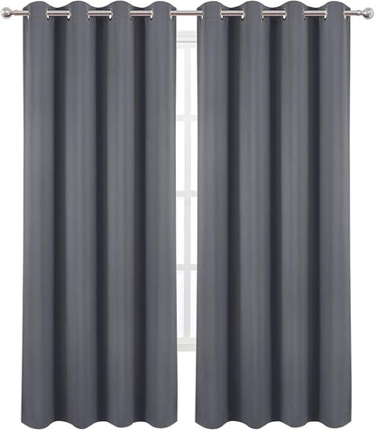LEMOMO Blackout Curtains 52 x 120 Inch Long Grey Curtains Set of 2 Panels Room - Image 2