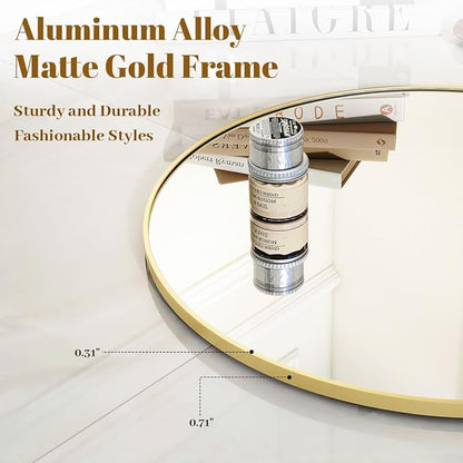 VooBang Gold Round Bathroom Mirror, 24 inch Circle Wall Mounted Hanging Mirror - Image 2