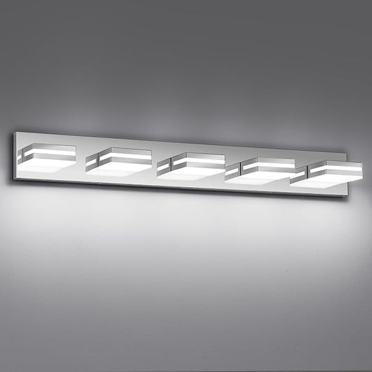 Modern LED Bathroom Lights Fixtures 5-Light, Stainless Steel Chrome Acrylic by JZEKVN