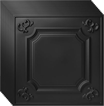 Art3d Drop Ceiling Tiles 24x24, Wainscoting Panels Glue Up 2x2, Cloud-Black by Art3d