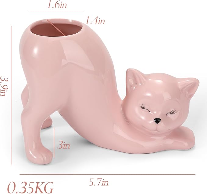 TOIVO Cat Planter Pot，Indoor and Outdoor Plant Displays，Funny Ceramics Cat Flower Pot，Cat Gifts for Cat Lovers，Lovely Office Desk Room Home Decor (Pink, Small)