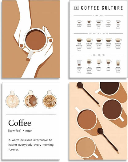 NCYEL 4pcs Modern Minimalist Coffee Wall Art Kitchen Coffee Shop Pictures by NCYEL