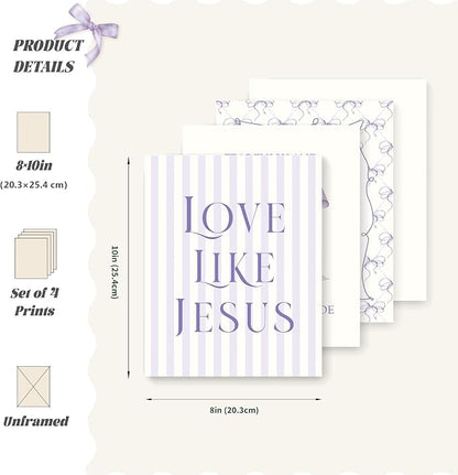 LARTSFRO Coquette Purple Bow Jesus Wall Art Decor Posters, Inspirational Bible - Image 2