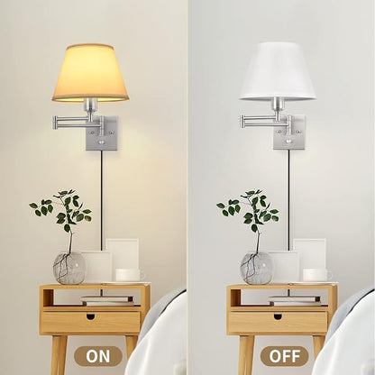 TRLIFE Wall Sconce Plug in, Dimmable Wall Sconces Set of 2 Brushed Nickel Swing - Image 5