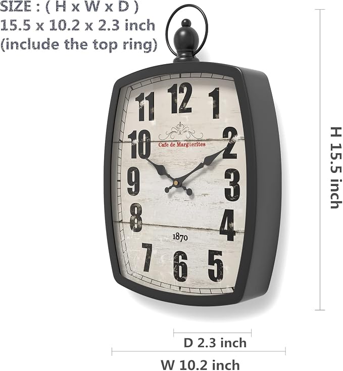 Menterry Large Retro Rectangle Wall Clock, Battery Operated Silent Decor Wall - Image 3