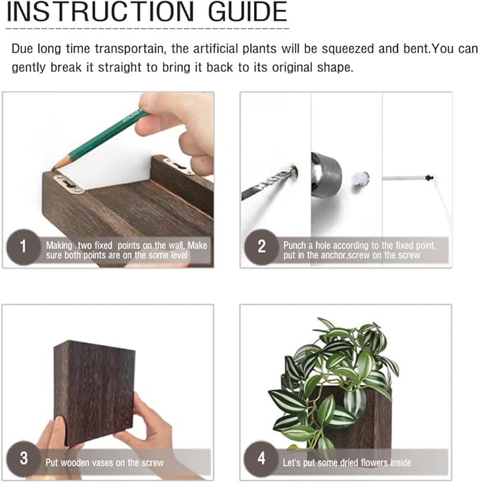 Wood Wall Planter Vase with Artificial Plants Wall Decor, Small Wall Plant - Image 5