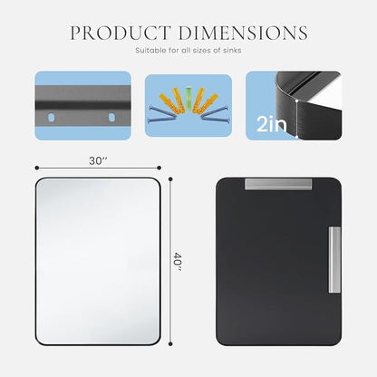 Bathroom Mirror for Wall, 40x30 Inch Rectangle Mirror, Matte Black Metal Framed - Image 6