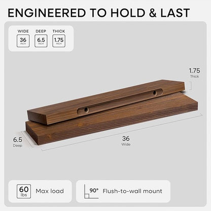 Homeforia Classic Walnut 36 inch Floating Shelf, High End Solid Real Wood Small - Image 2