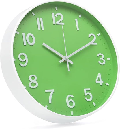 Wall Clock 12 Inch Green Modern Simple Quartz Decorative Clock Non-Ticking - Image 2