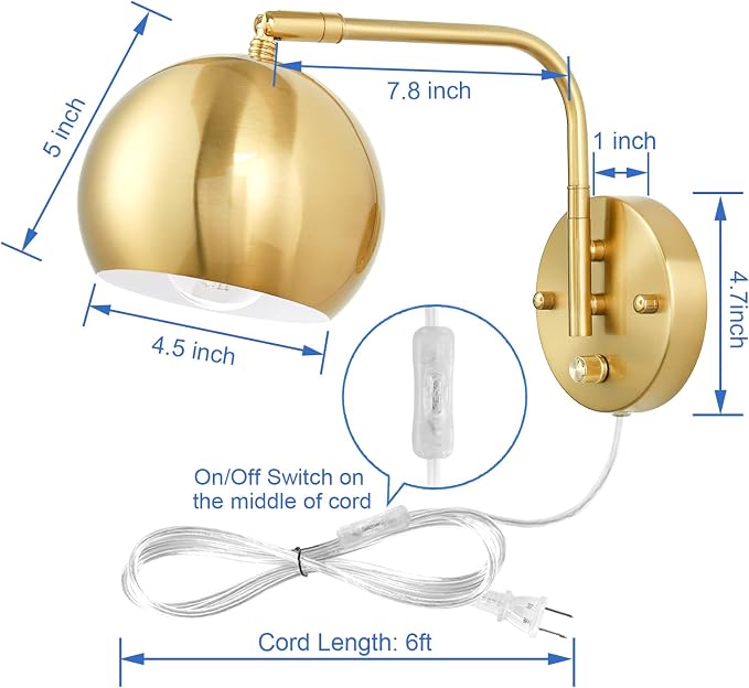VATONI Wall Sconces Plug in, Dimmable Wall Sconce Swing Arm Wall Lights - Image 5