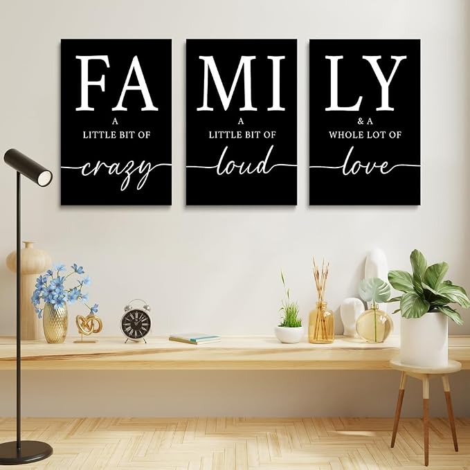 GUBIYU Black Home Wall Art for Living Room Family Sign Prints Canvas Painting - Image 3