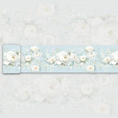 3D Floral Wallpaper Border White Peony Peel and Stick Light Blue Wall Border by WEISENI