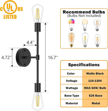 FadimiKoo 2-Light Black Bathroom Lighting Over Mirror, Modern Sconces Wall - Image 2