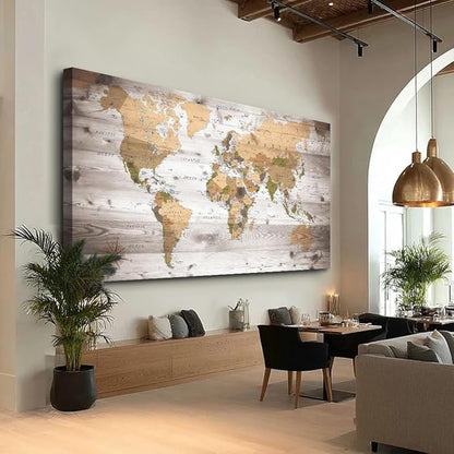 canvas Wall Art 20“x40 lagre map of the world Painting Ready to Hang Framed - Image 2