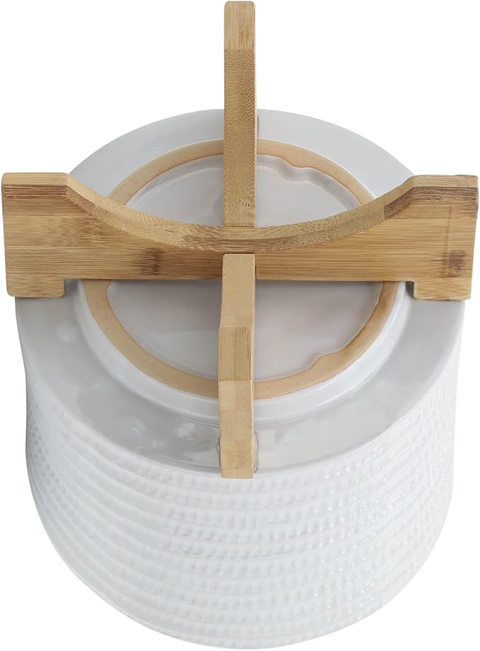 8" Ceramic Planter Stand, White with Wooden Base, Indoor/Outdoor Planter with Stand for Your Succulents and Small Plants, White Planter