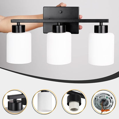 FonmYim Black Bathroom Light Fixtures, 3-Light Modern Vanity Light Over Mirror - Image 7
