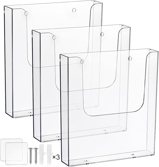 3 Pack Acrylic Brochure Holder, 8.5 x 11 Inch Brochure Holder Wall Mount by Suwimut