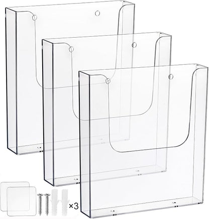 3 Pack Acrylic Brochure Holder, 8.5 x 11 Inch Brochure Holder Wall Mount by Suwimut