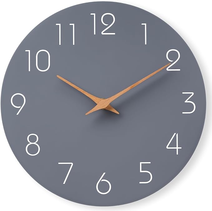 Mosewa Wall Clock 8 Inch Gray Battery Operated Silent Non Ticking Simple Modern by MOSEWAWALLCLOCK