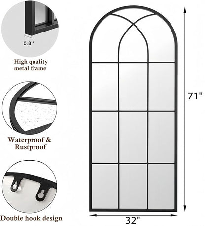 Dewfig 71"x32" Arched Window pane Full Length Mirror, Wall Mirror, Floor - Image 7