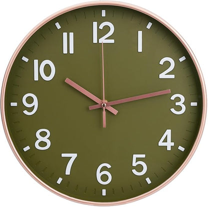 Wall Clock 12Inch Olive Green Modern Simple Quartz Decorative Clock Non-Ticking by BAKBRAND
