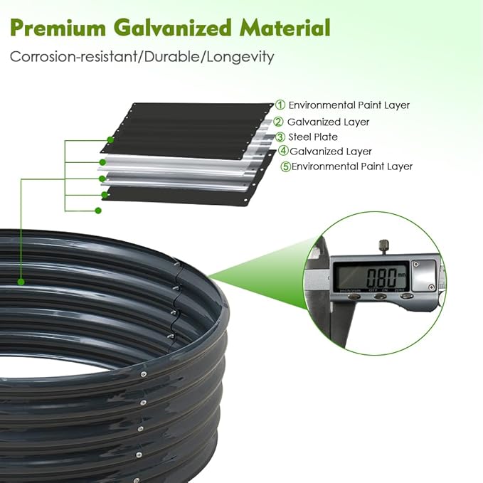 FORTUNO High Round Galvanized Raised Garden Bed Kit Box Dia 3 x H 1.5Ft (2 Pack) Metal Outdoor Flower Bed Steel Patio Ground Planter for Planting Vegetables and Herb, Dark Grey