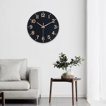 HZDHCLH Wall Clock 10 Inch Silent Non Ticking Wood Battery Operated Black - Image 9
