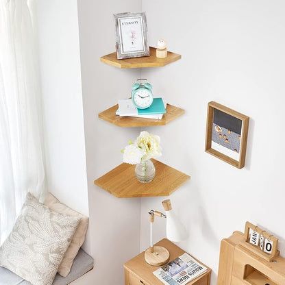 Corner Wall Shelves, Corner Floating Shelves Set of 2 Solid Oak Wood Display - Image 2