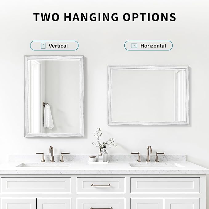 White Wood Effect Framed Wall Mirror, 16x20 Rectangle Mirror, Anti-desilvering - Image 7