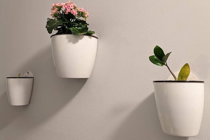 6 Packs 5" Plastic Self Watering Pots Wall Hanging Planters Wall Mounted Wicking Flower Pots for Indoor and Outdoor African Violet, Ocean Spider Plant, Orchid, White