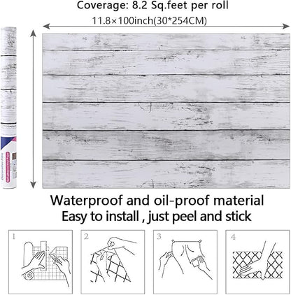 Arthome 11 x 100 inches White Gray, Peel and Stick Wallpaper, Wood Contact Paper - Image 7