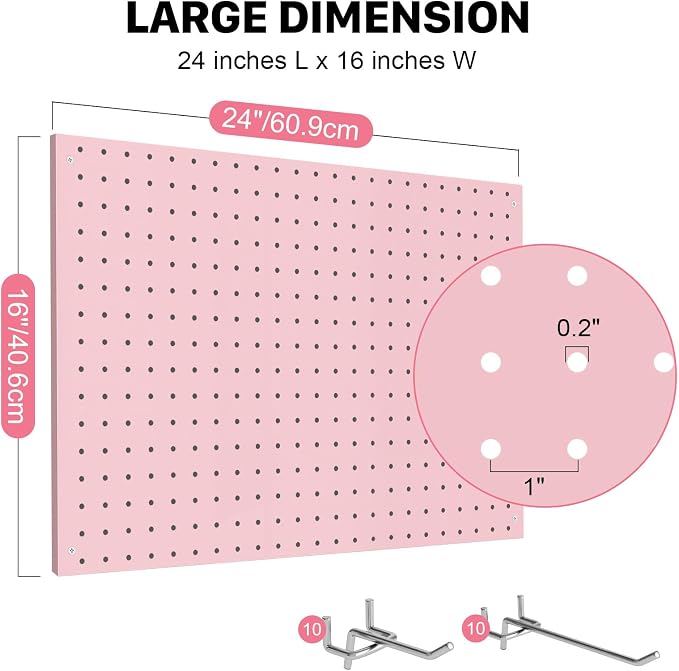 Peg Board, 2 Pack Metal Pegboard Panels Pink Pegboards Wall Organizer - Image 2