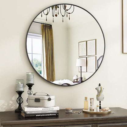 VooBang Black Round Bathroom Mirror, 20 inch Circle Wall Mounted Hanging Mirror by VooBang