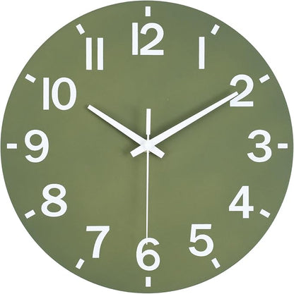 HZDHCLH Wall Clock 10 Inch Silent Non Ticking Wood Battery Operated Green by HZDHCLH