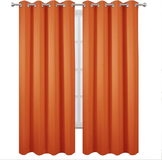 LEMOMO Blackout Curtains 52 x 90 Inch Long Orange Curtains Set of 2 Panels Room - Image 2