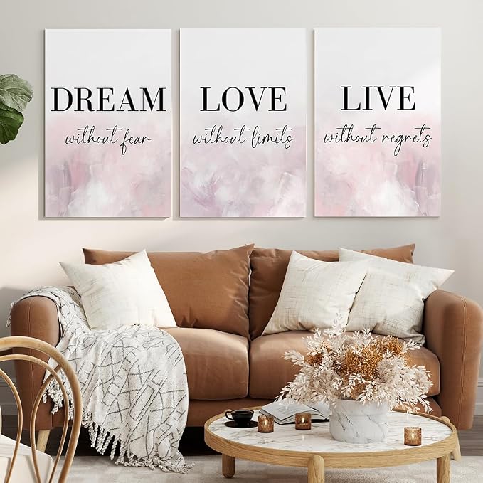 GUBIYU Dream Love Live Quotes Posters Print Set of 3 Pink Purple Love Quotes - Image 5