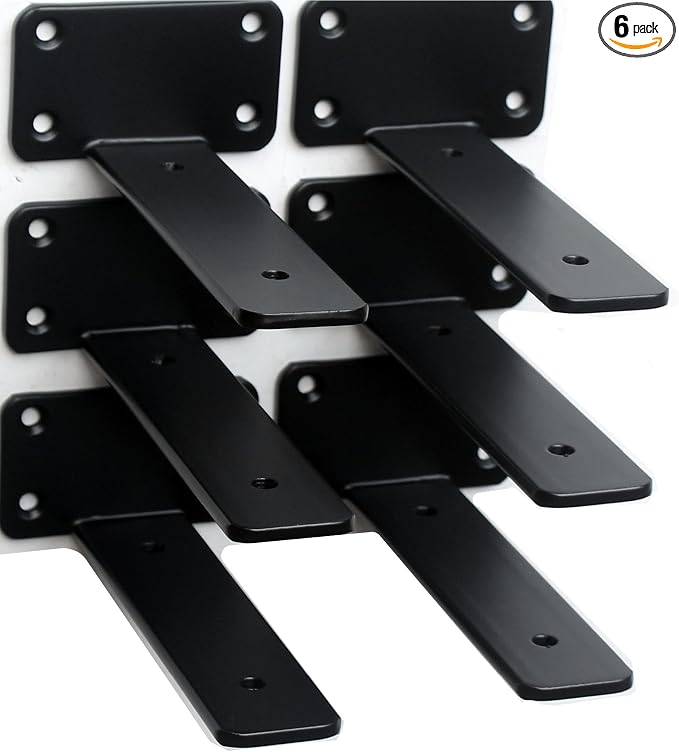 6 Pack - 5 inch Black Hidden L Shelf Bracket Iron Floating Shelf Brackets by MHMYDZ