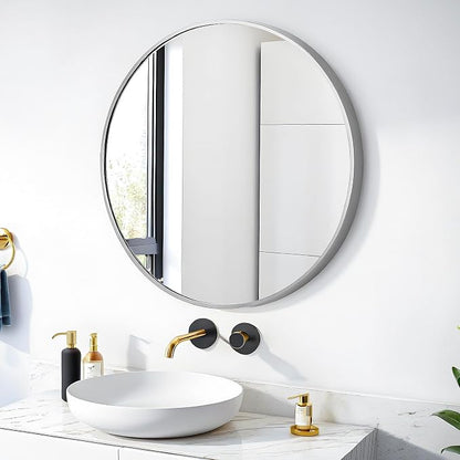 SCWF-GZ 24" Round Mirror Circle Wall Mounted Hanging or Against Wall Aluminum - Image 9