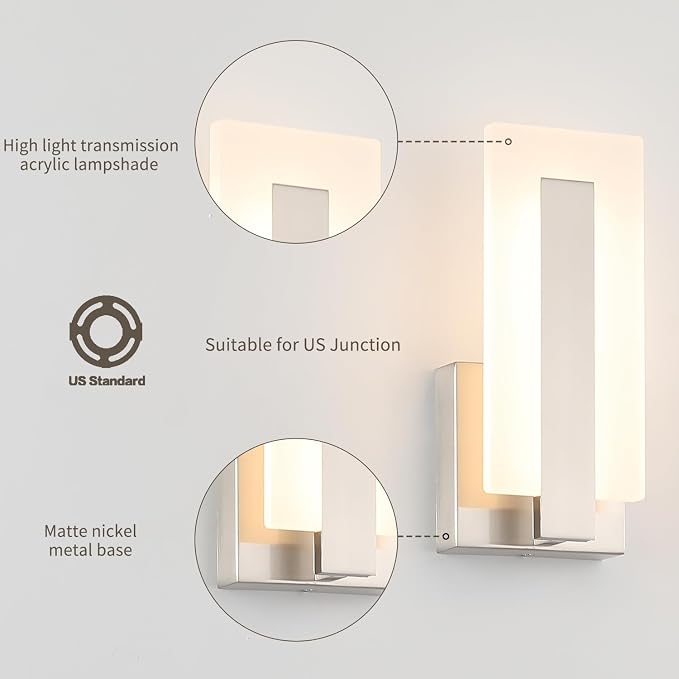 Joosenhouse LED Wall Sconce Set of 2, Hardwired Dimmable Wall Mounted Lights - Image 2
