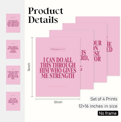 Locomiss Pink Christian Wall Art Decor Posters, Modern Bible Verse Prints - Image 2