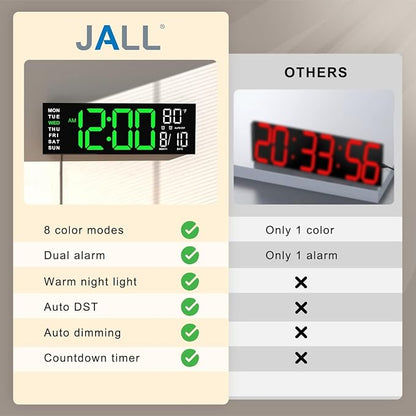 JALL 16" Large Digital Wall Mount Clock, Count Down Timer, Big LED, RGB Color - Image 8