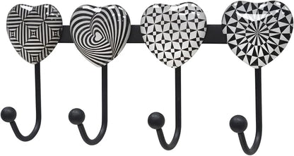 Coat Rack Wall Mounted with 4 Hooks, Heart Geometric Pattern Decorative Wall by BanllisDinoFunandSpaceAdventures