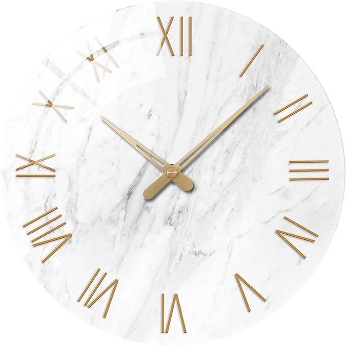 Large White Marble Wall Clocks Battery Operated 20 Inch Modern Analog Glass by Constantplanet%E6%97%97%E8%88%B0%E5%BA%97