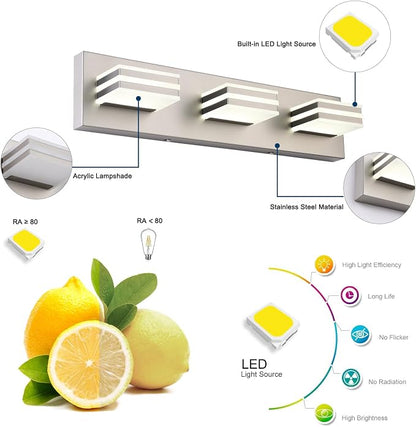Brushed Nickel Vanity Lights for Bathroom Light Fixtures Adjust 3 Colors Modern - Image 5