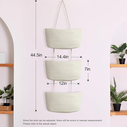 TeoKJ Over the Door Hanging Basket, 3-Tier Woven Cotton Wall-Mounted Storage - Image 8