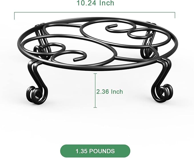Yimobra 2 Pack Plant Stand for Flower Pot Heavy Duty Potted Holder Indoor Outdoor Metal Rustproof Iron Garden Container Round Supports Rack for Planter (10.2 Inches, Black)