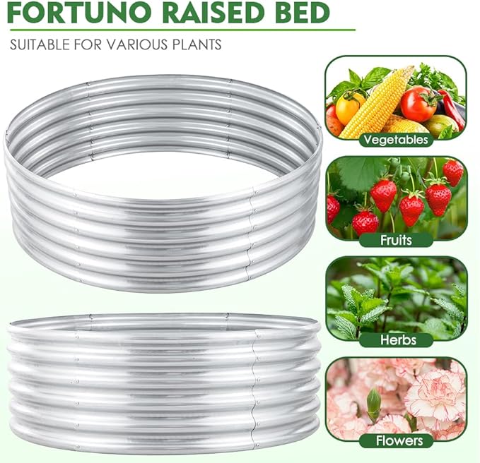 FORTUNO High Round Galvanized Raised Garden Bed Kit Box Dia 3 x H 1.5Ft (2 Pack) Metal Outdoor Flower Bed Steel Patio Ground Planter for Planting Vegetables and Herb, Silver