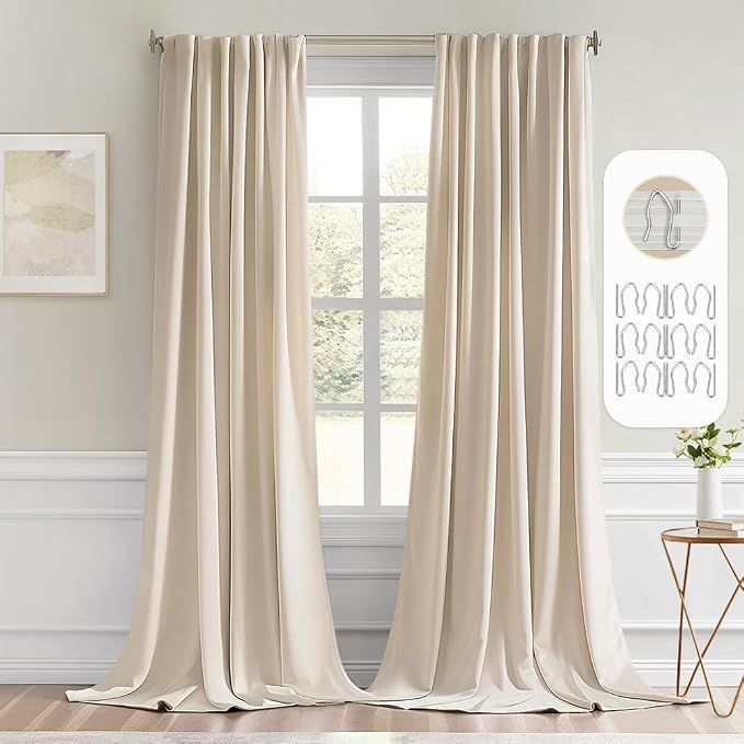 MIULEE Back Tab Cream Beige Curtains 108 Inch Long 2 Panels Set by MIULEE