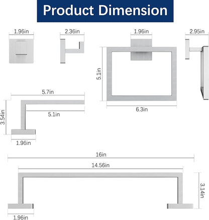 Brushed Nickel Towel Rack for Bathroom Wall Mounted, Bathroom Accessory Set - Image 4