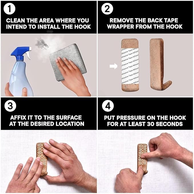 IndianShelf 10 LB- 6 Pieces Decorative Wood Adhesive Wall Hooks–Boho Peel and - Image 8